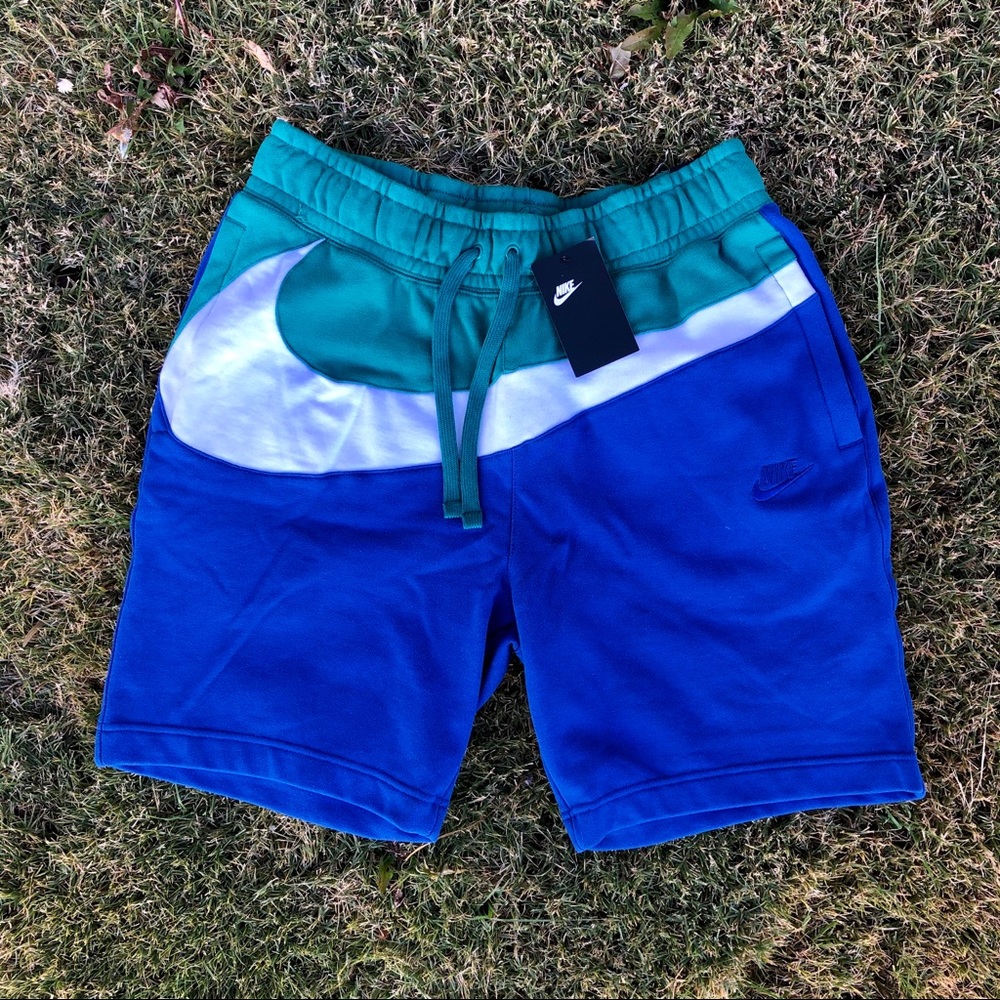 🆕 Nike SW HBR Swoosh Blue Green Fleece Shorts